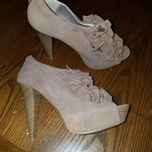 Nude ruffled suede booties 7